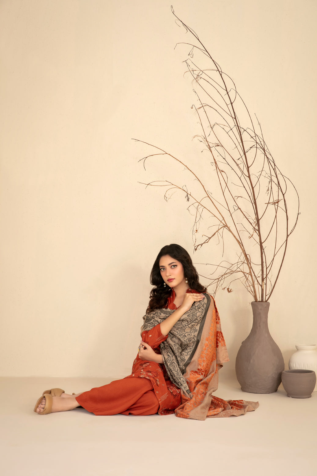 MULAQAAT 3pcs Un-Stitched Emb Leather Peach [D-5334]