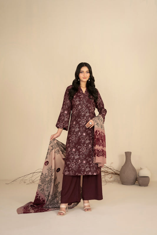 MULAQAAT 3pcs Un-Stitched Emb Leather Peach [D-5335]