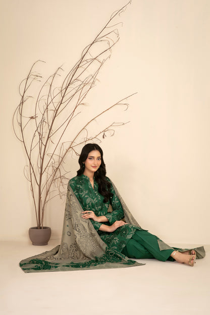 MULAQAAT 3pcs Un-Stitched Emb Leather Peach [D-5331]