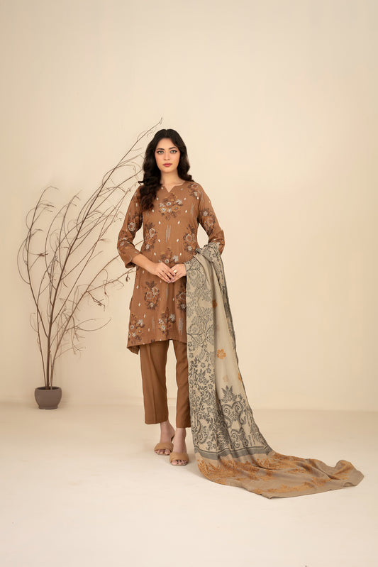 MULAQAAT 3pcs Un-Stitched Emb Leather Peach [D-5332]