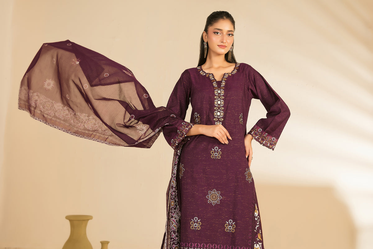 NAHIA 3pcs Stitched Emb Khadi [D-2812]