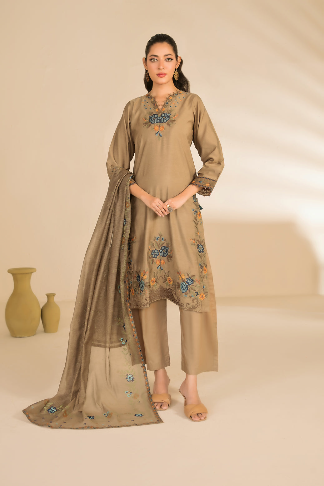 NAHIA 3pcs Stitched Emb Khadi [D-2813]