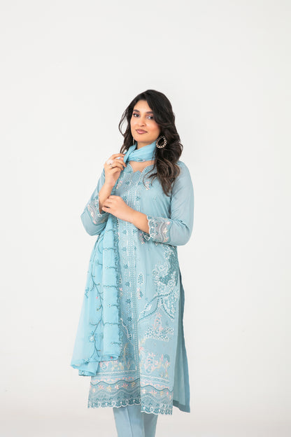 Rubai 3pcs Un-Stitched Emb Slub Lawn [D-3827]