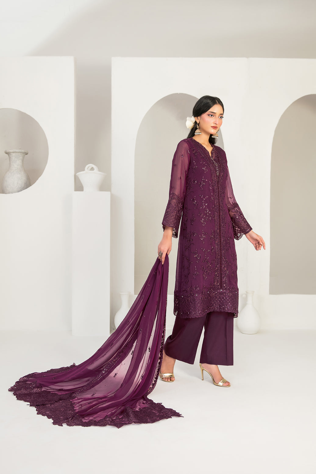 EK NAYI DASTAAN V1 3pcs Semi-Stitched Fancy Emb Chiffon [D-4761]