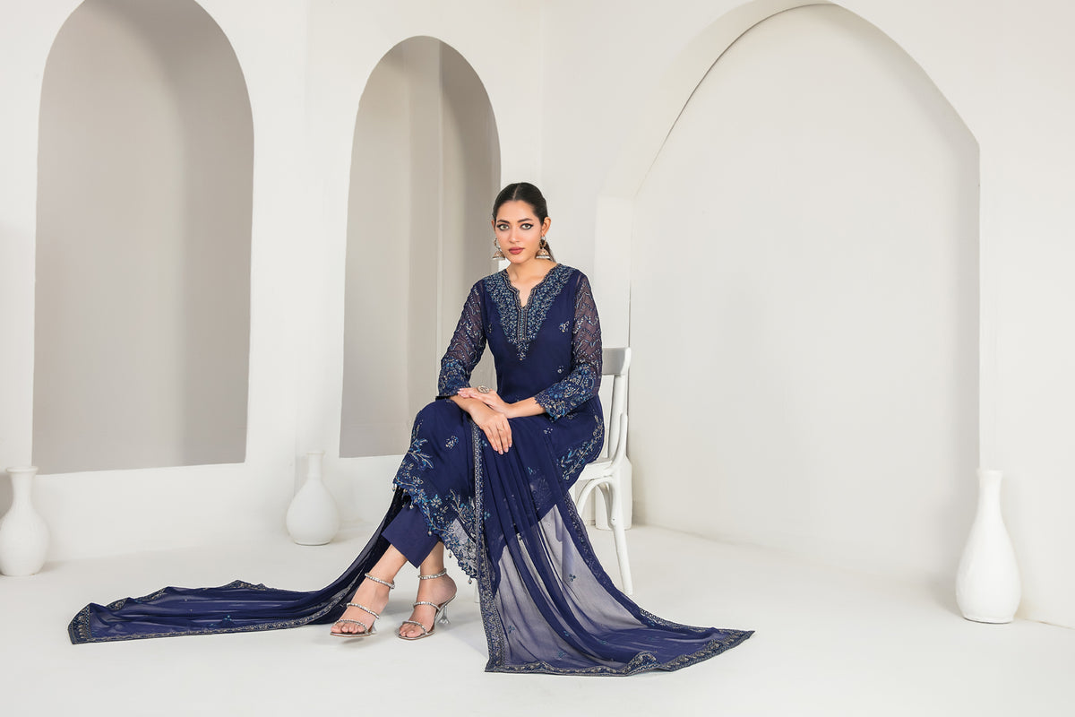 EK NAYI DASTAAN V1 3pcs Semi-Stitched Fancy Emb Chiffon [D-4764]