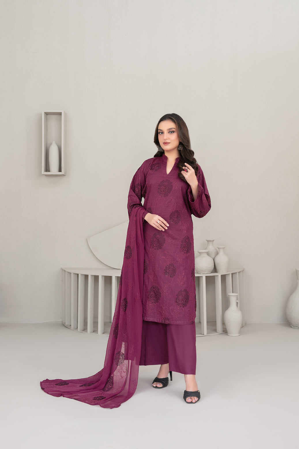 QAREENA 3pcs Un-Stitched Emb Karrandi [D-5270]