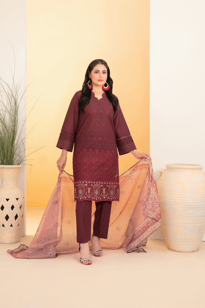 Dinara 3pcs Stitched Emb Schiffli Lawn [D-2289]