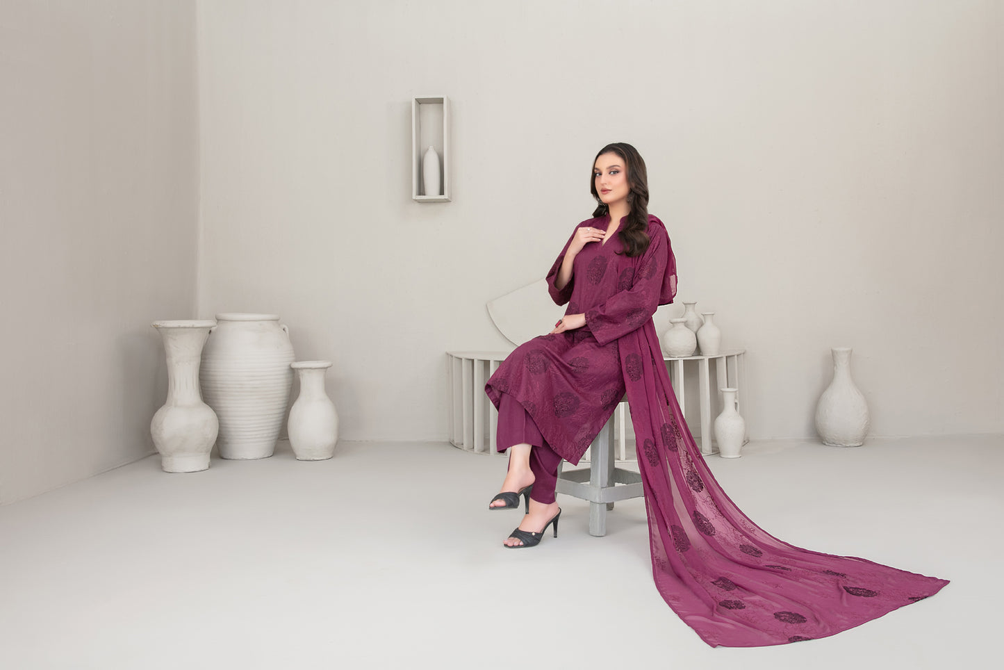 QAREENA 3pcs Un-Stitched Emb Karrandi [D-5270]