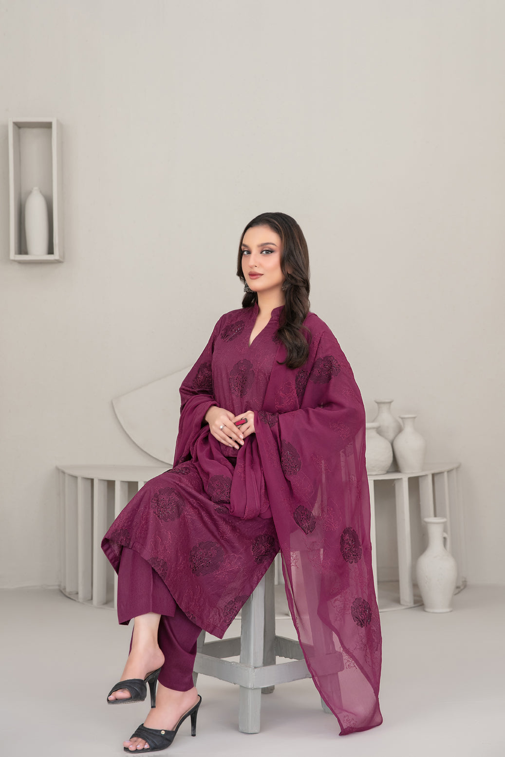 QAREENA 3pcs Un-Stitched Emb Karrandi [D-5270]