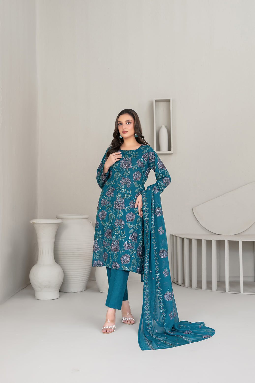 QAREENA 3pcs Un-Stitched Emb Karrandi [D-5265]