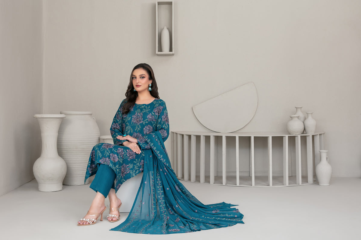 QAREENA 3pcs Un-Stitched Emb Karrandi [D-5265]