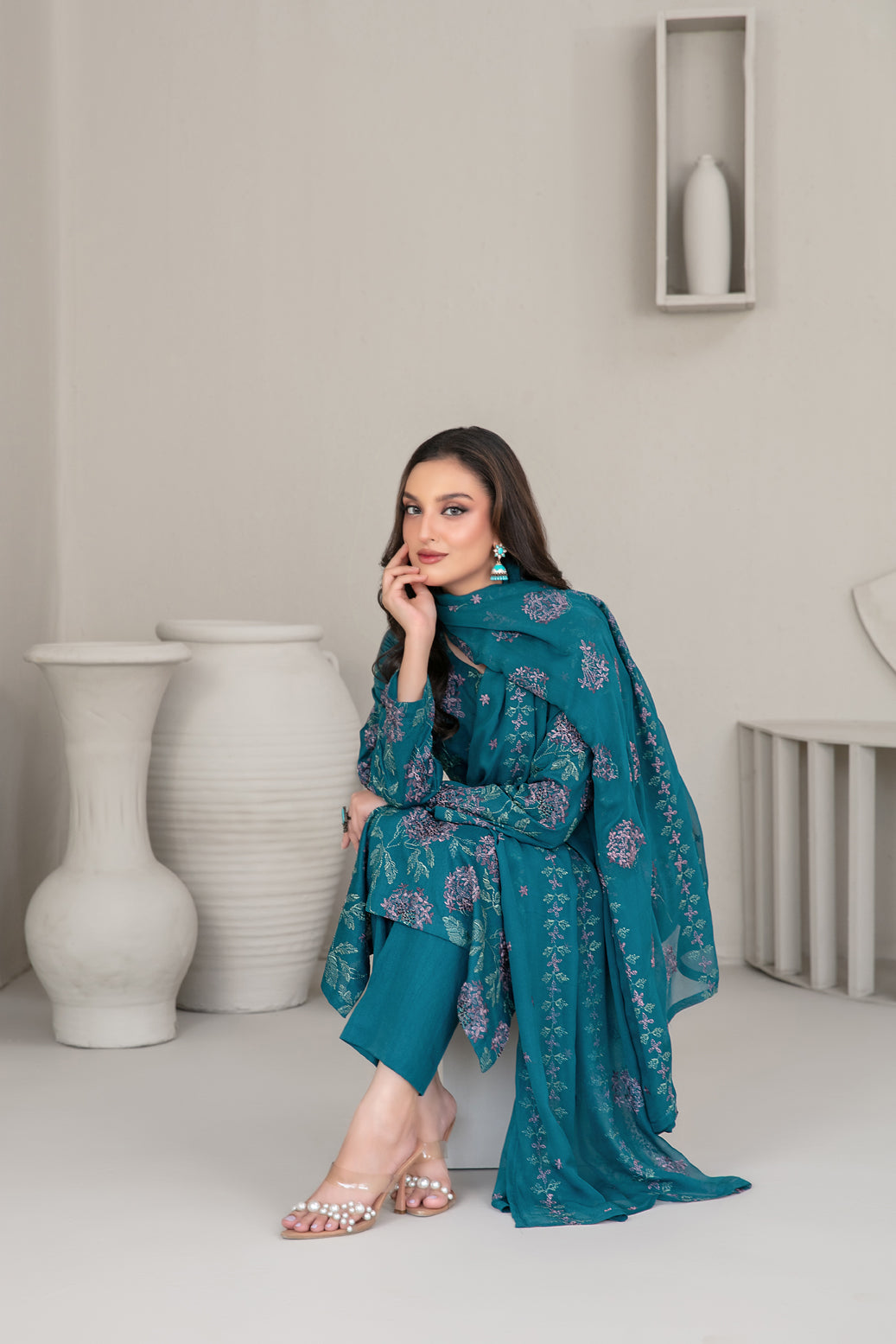 QAREENA 3pcs Un-Stitched Emb Karrandi [D-5265]