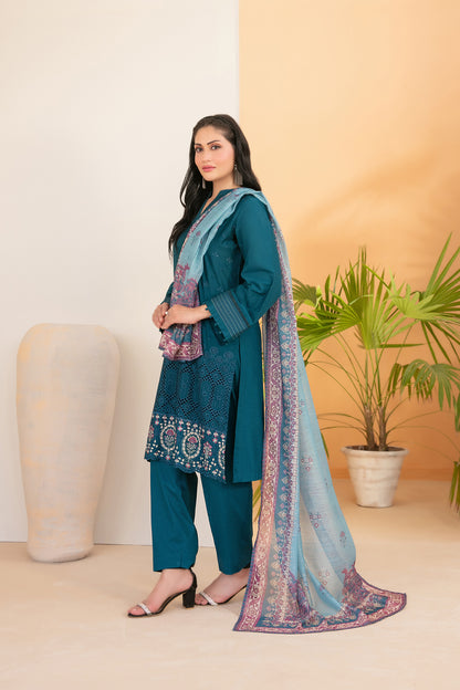 Dinara 3pcs Stitched Emb Schiffli Lawn [D-2284]