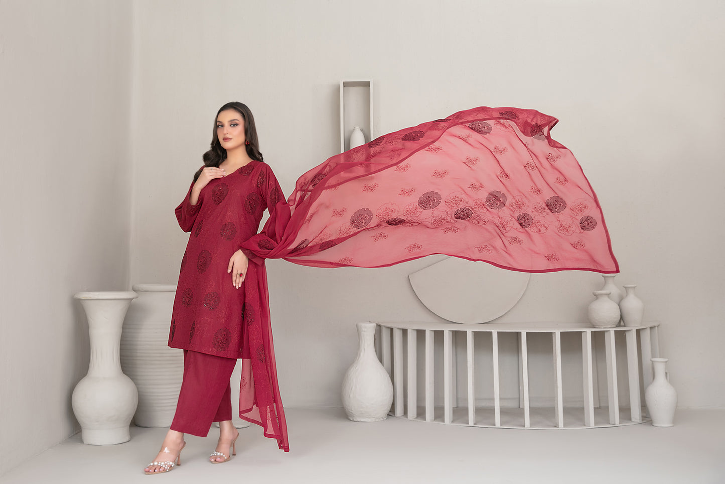 QAREENA 3pcs Un-Stitched Emb Karrandi [D-5263]