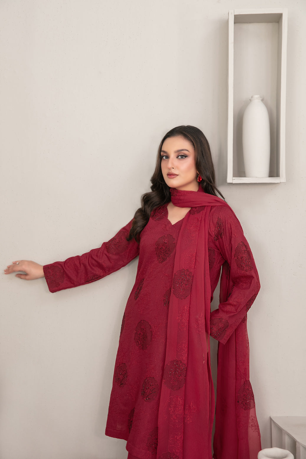QAREENA 3pcs Un-Stitched Emb Karrandi [D-5263]