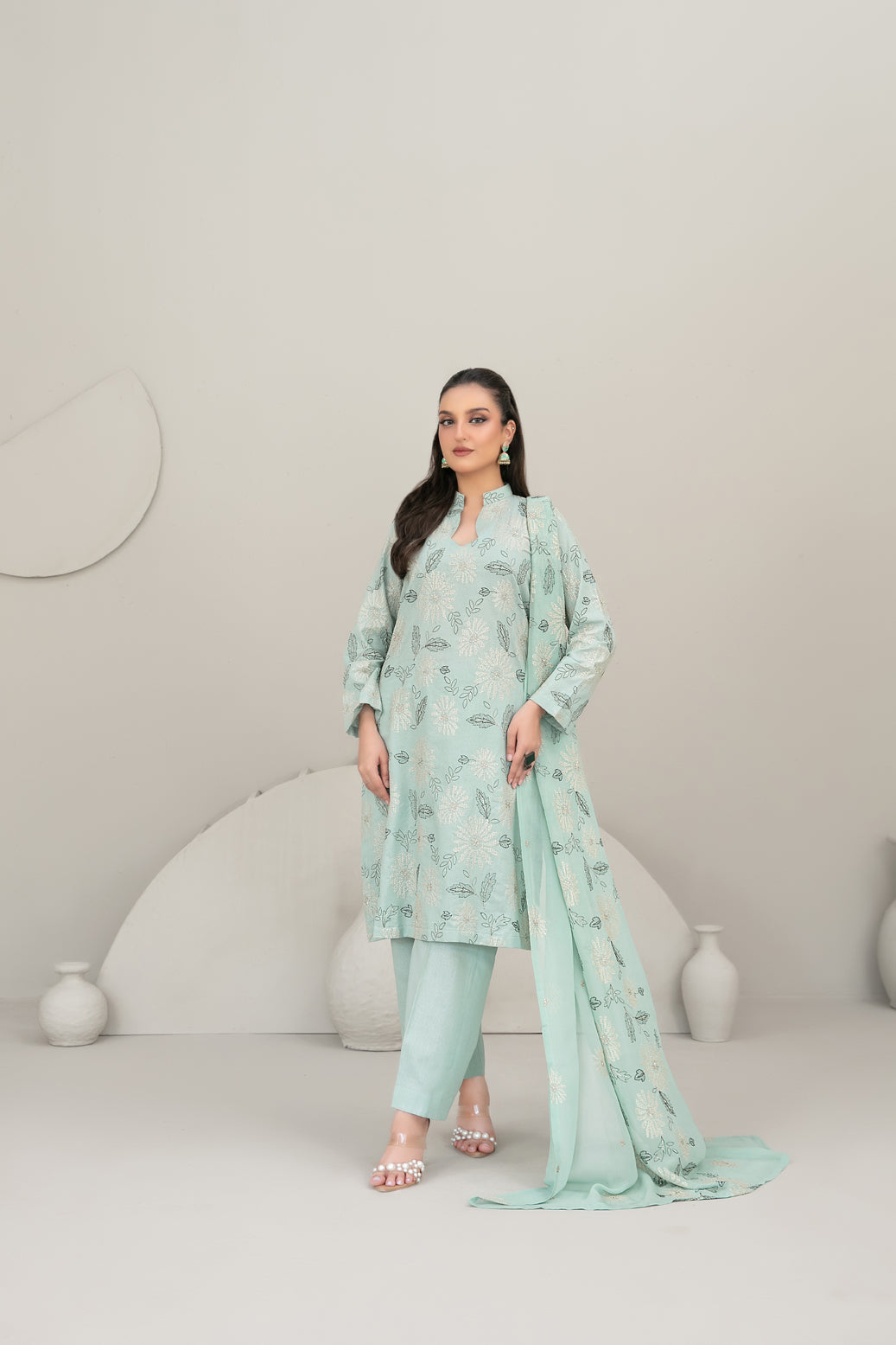 QAREENA 3pcs Un-Stitched Emb Karrandi [D-5262]