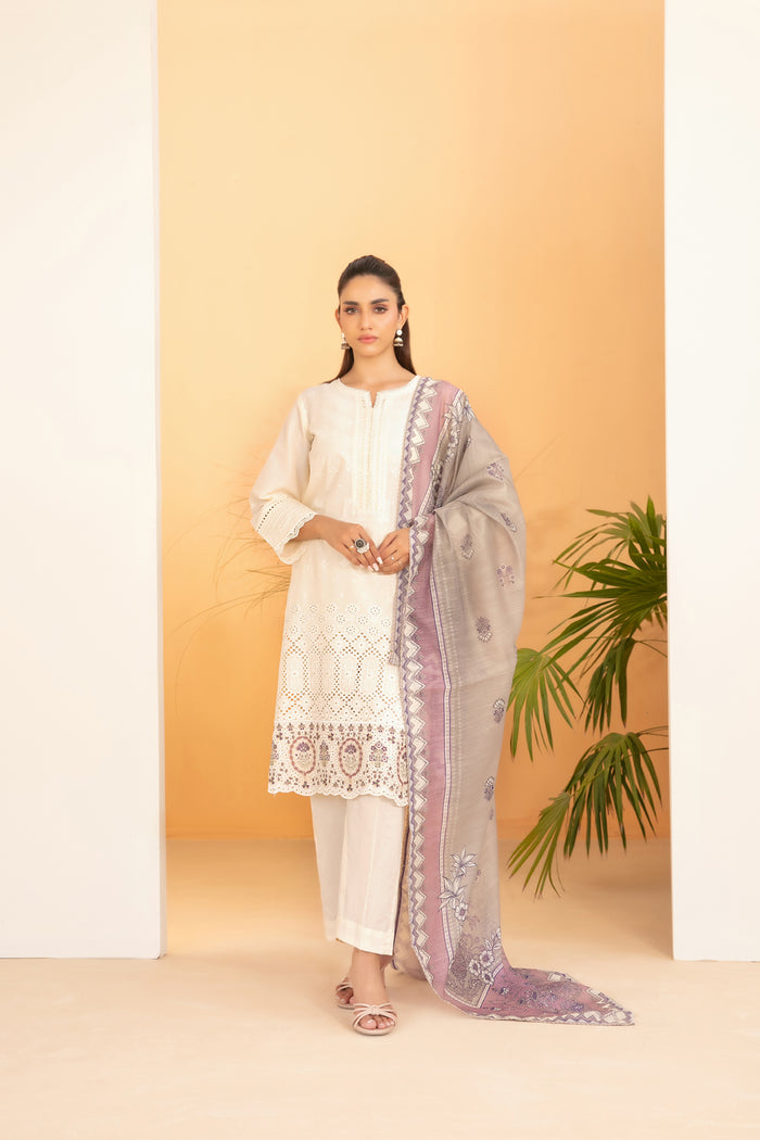 Dinara 3pcs Stitched Emb Schiffli Lawn [D-2291]