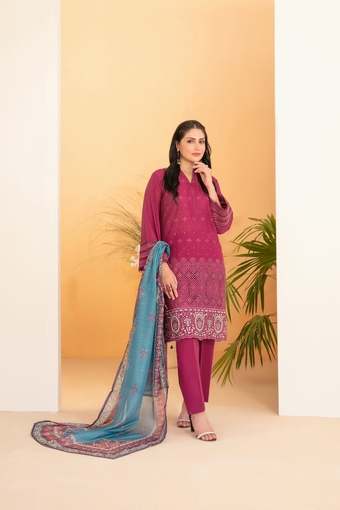 Dinara 3pcs Stitched Emb Schiffli Lawn [D-2283]