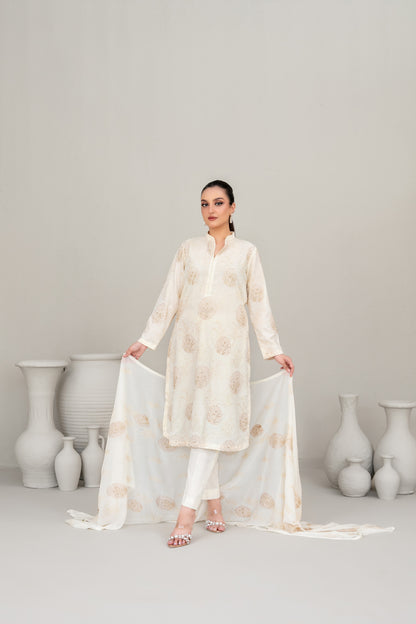 QAREENA 3pcs Un-Stitched Emb Karrandi [D-5264]