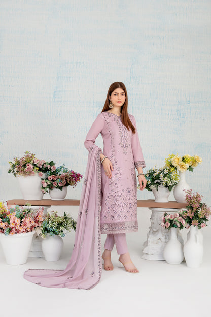 In Florals 3pcs Fancy Emb Lawn [D-4114]