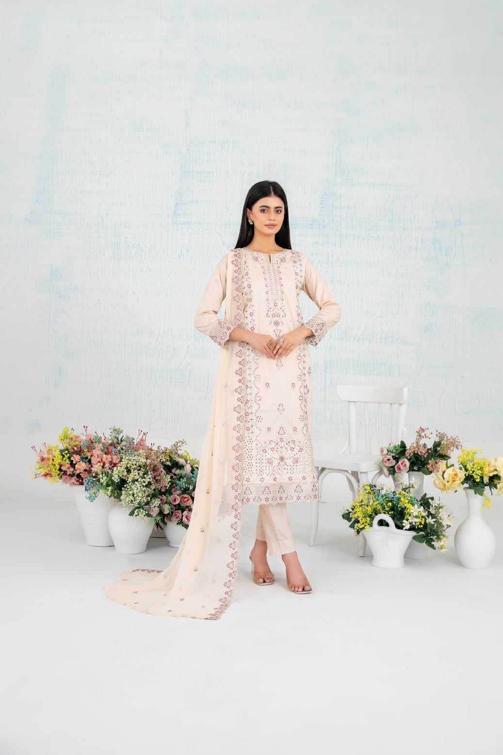 MIRAE 3pcs Un-Stitched Emb Lawn [D-5210]