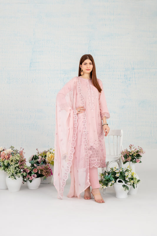 In Florals 3pcs Fancy Emb Lawn [D-4115]