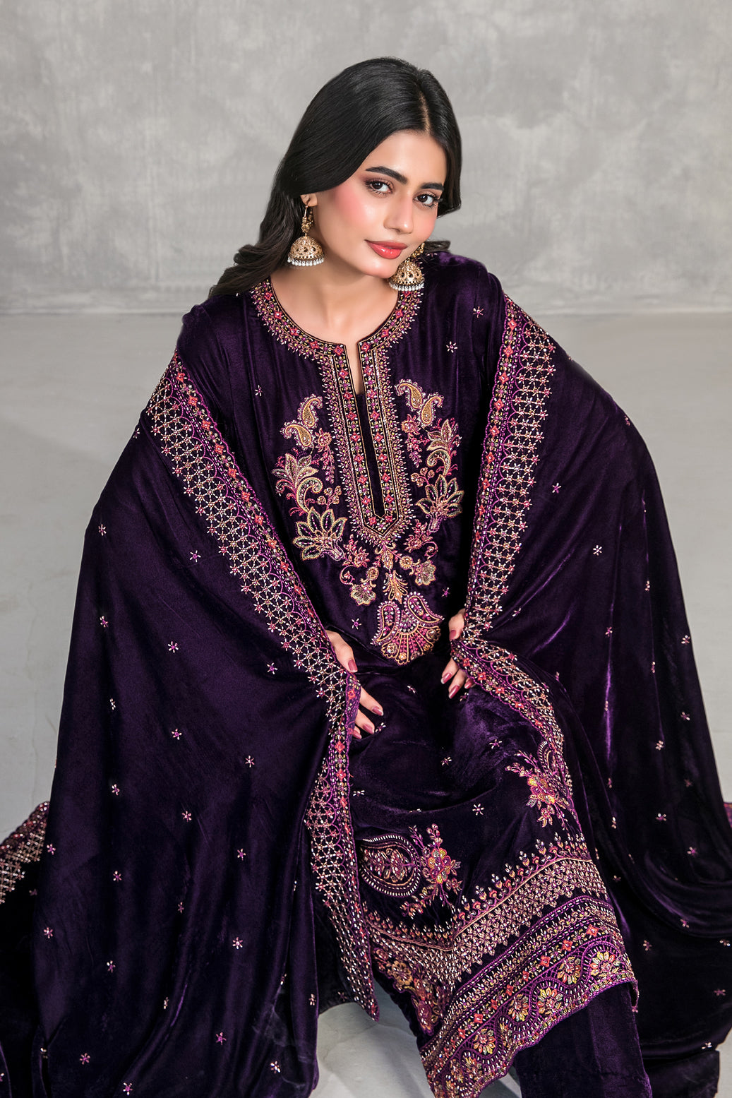 SINCERA 3pcs Un-Stitched Fancy Heavy Emb Velvet [D-5705]