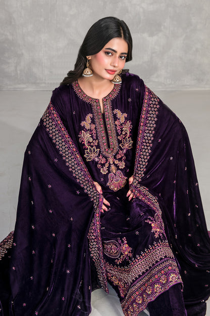 SINCERA 3pcs Un-Stitched Fancy Heavy Emb Velvet [D-5705]