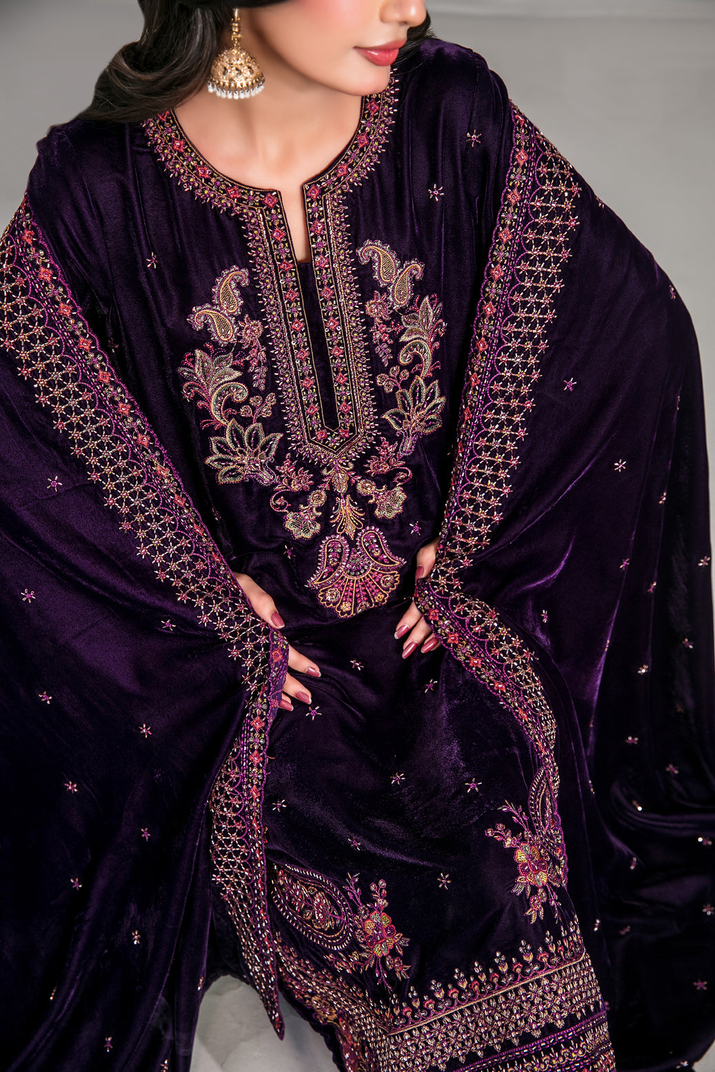 SINCERA 3pcs Un-Stitched Fancy Heavy Emb Velvet [D-5705]