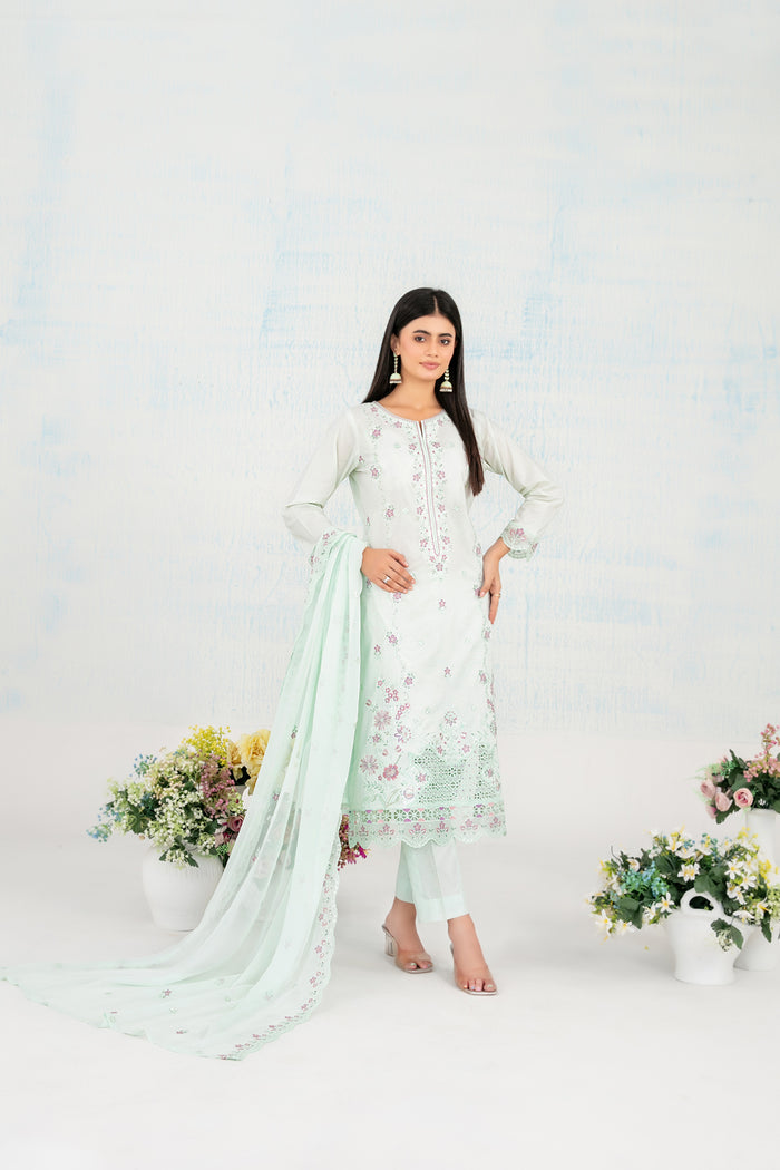 In Florals 3pcs Fancy Emb Lawn [D-4113]