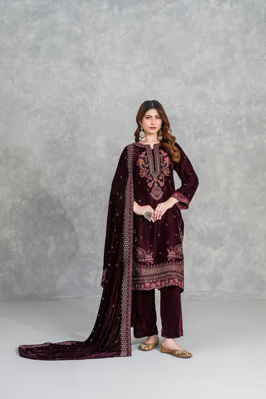 SINCERA 3pcs Un-Stitched Fancy Heavy Emb Velvet [D-5706]