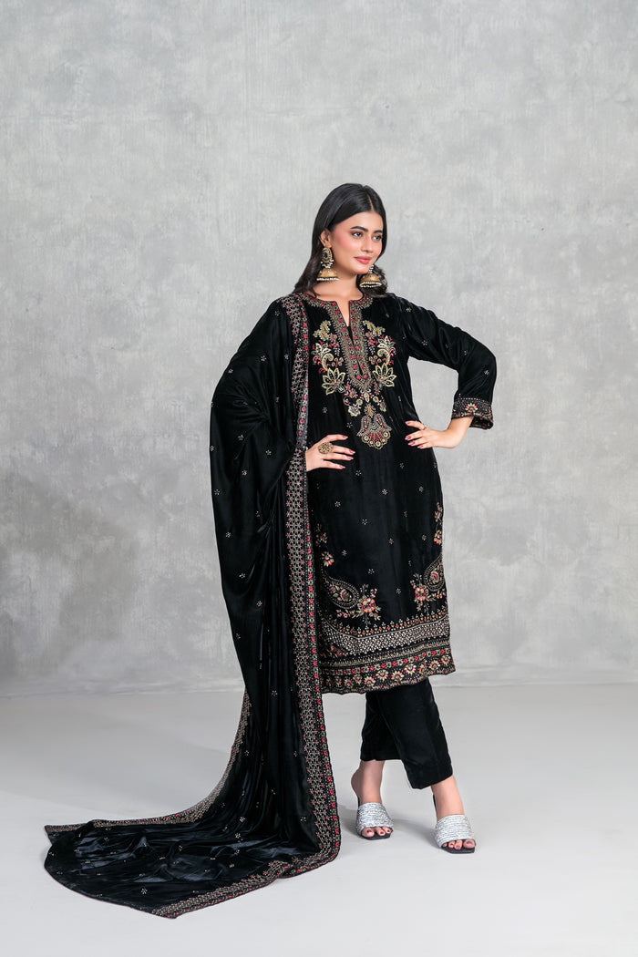 SINCERA 3pcs Un-Stitched Fancy Heavy Emb Velvet [D-5710]