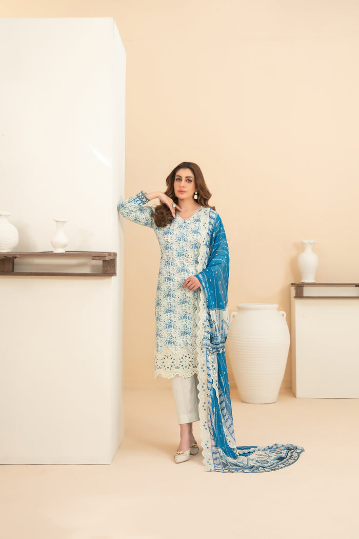 Saalihah 3pcs Un-Stitched Emb Printed Lawn [D-1119]