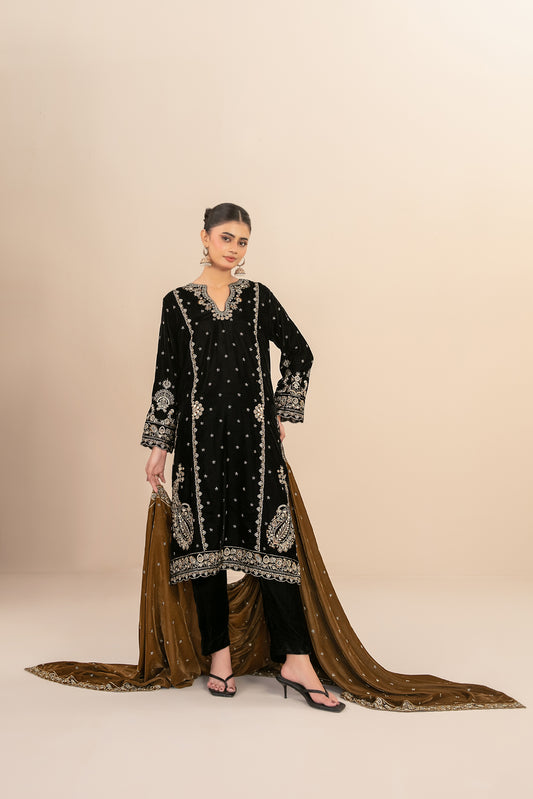 MILAN 3pcs Un-Stitched Fancy Heavy Emb Velvet [D-5715]