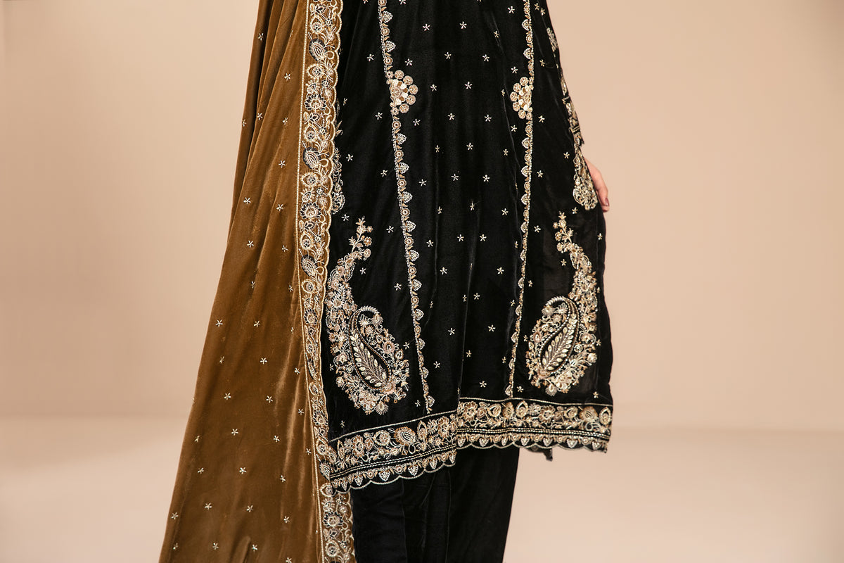 MILAN 3pcs Un-Stitched Fancy Heavy Emb Velvet [D-5715]
