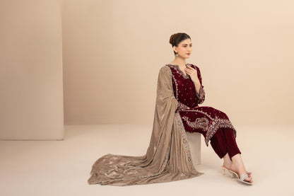 MILAN 3pcs Un-Stitched Fancy Heavy Emb Velvet [D-5712]