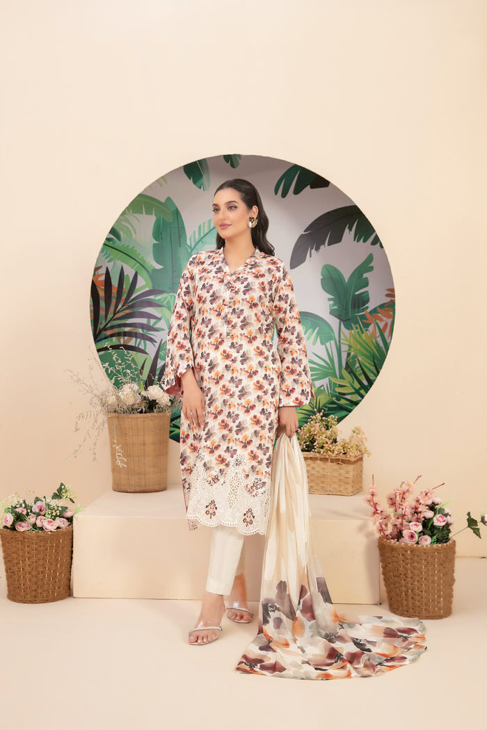 Buhaisa 3pcs Un-Stitched Emb Printed Lawn [D-1767]