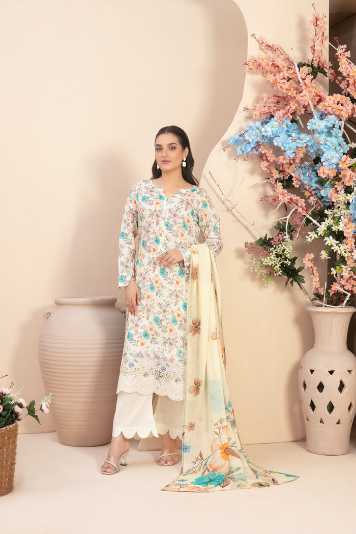 Buhaisa 3pcs Un-Stitched Emb Printed Lawn [D-1768]