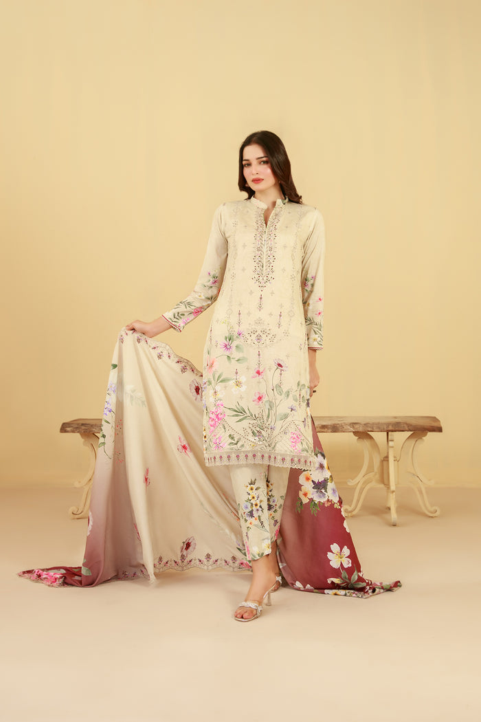 Farda 3pcs Stitched Emb Printed Staple [D-4436]