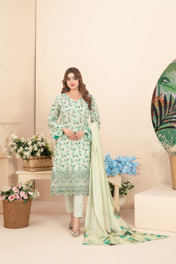 Buhaisa 3pcs Un-Stitched Emb Printed Lawn [D-1765]