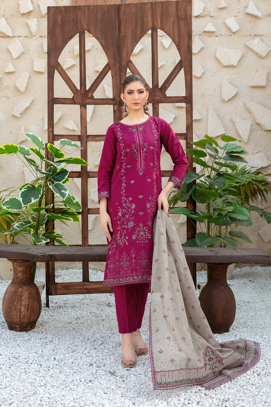 Mala 3pcs Un-Stitched Emb Lawn [D-3006]