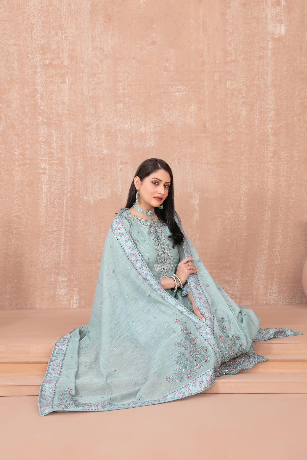 SAFAQ 3pcs Un-Stitched Emb Munar Khadi [D-5050]
