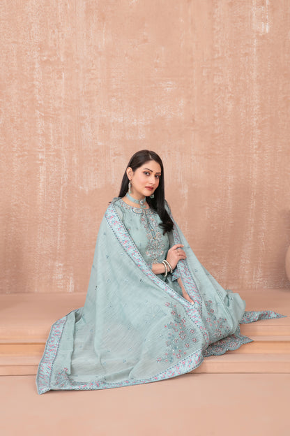 SAFAQ 3pcs Un-Stitched Emb Munar Khadi [D-5050]