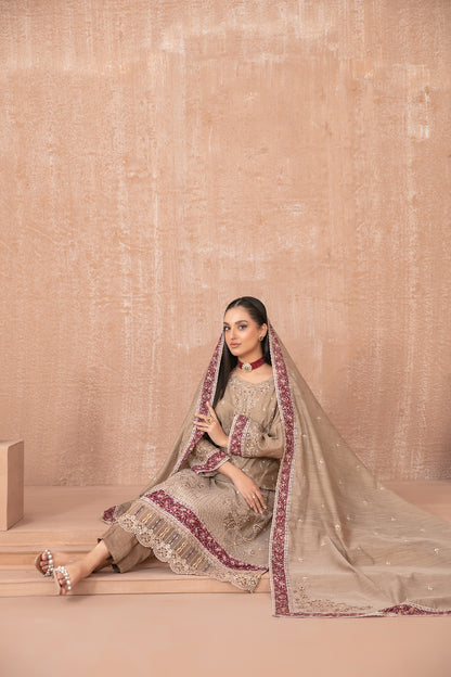 SAFAQ 3pcs Un-Stitched Emb Munar Khadi [D-5048]