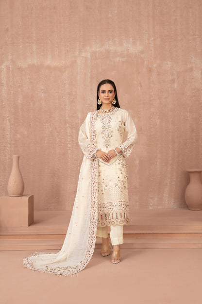 SAFAQ 3pcs Un-Stitched Emb Munar Khadi [D-5047]