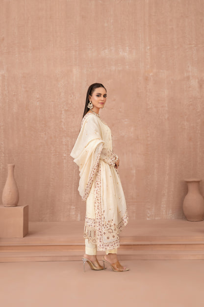 SAFAQ 3pcs Un-Stitched Emb Munar Khadi [D-5047]
