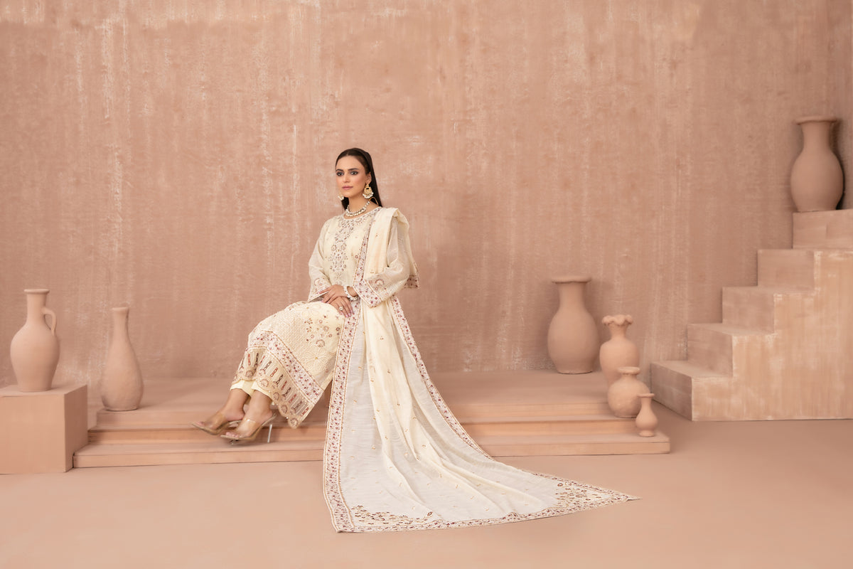 SAFAQ 3pcs Un-Stitched Emb Munar Khadi [D-5047]