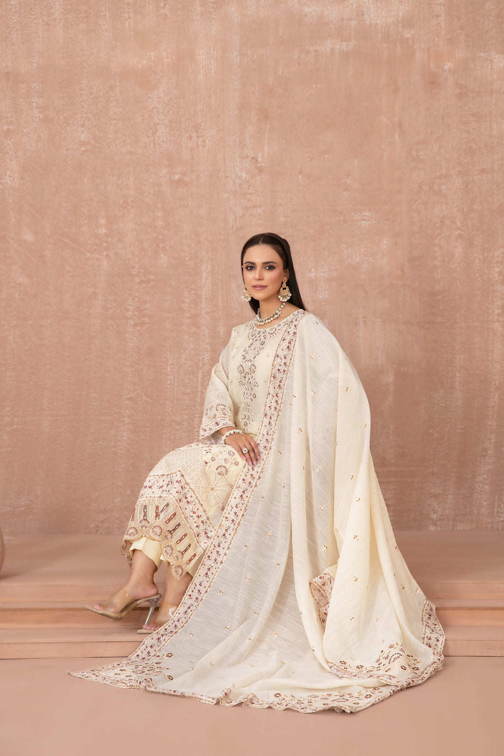 SAFAQ 3pcs Un-Stitched Emb Munar Khadi [D-5047]