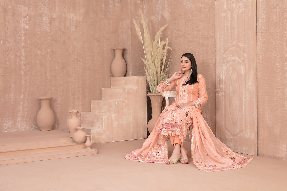 SAFAQ 3pcs Un-Stitched Emb Munar Khadi [D-5049]