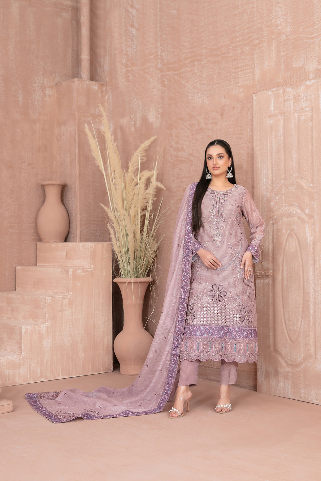 SAFAQ 3pcs Un-Stitched Emb Munar Khadi [D-5051]